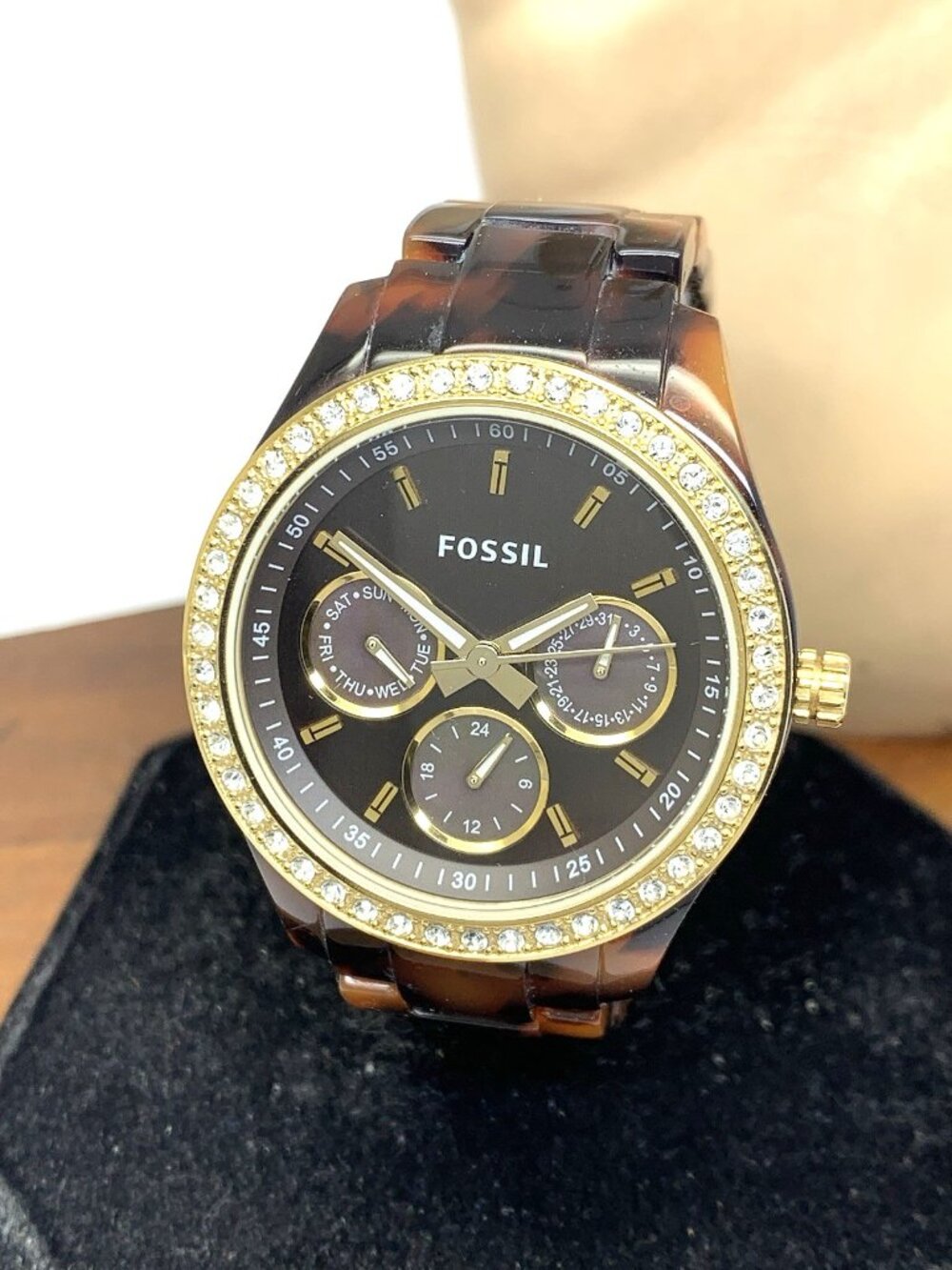 Fossil Women's Watch ES2795 Stella Quartz Gemmed Gold Tortoise Shell 37mm